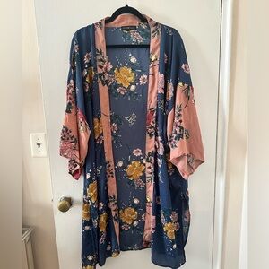 Floral Kimono Cardigan - Navy and Pink
